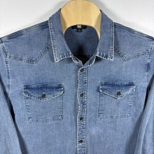 Frye Mens Western Denim Shirt Medium Wash Blue Long Sleeve Button Down XL